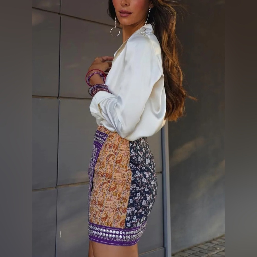 Asymmetric Floral Printed Mini Skirt CC10 size S - Picture 2 of 5